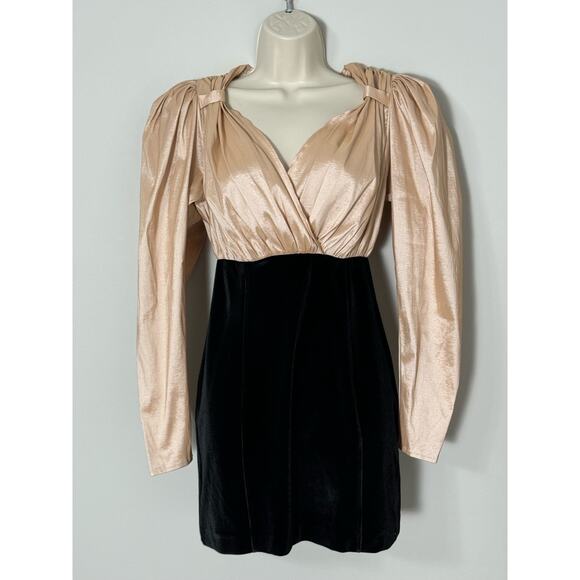 NWT LPA Kaia Black and Nude Mini Velvet and Taffeta Cocktail Dress Size S - Picture 3 of 13